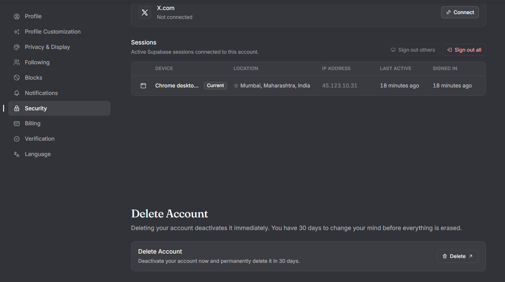 Janiator account delete